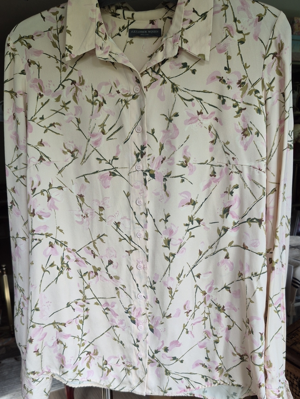 Alexander McQueen pale rose blossom vintage silk blouse